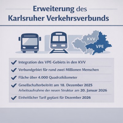 KVV erweitert Verbundgebiet auf rund zwei Millionen Menschen